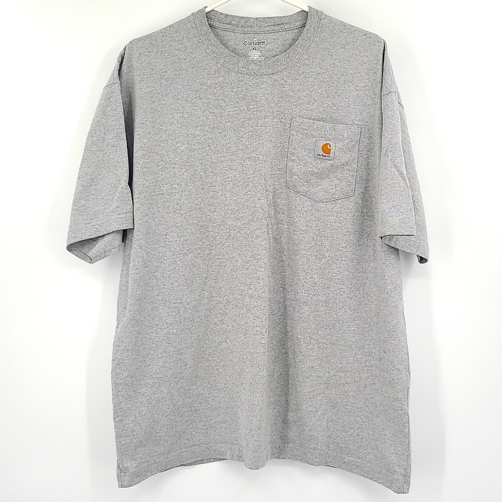 Carhartt XL Gray tan logo short sleeve pocket t shirt work outdoors hiking